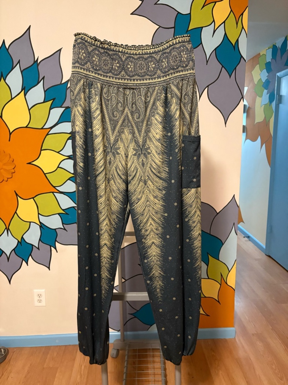 Peacock feather boho pants